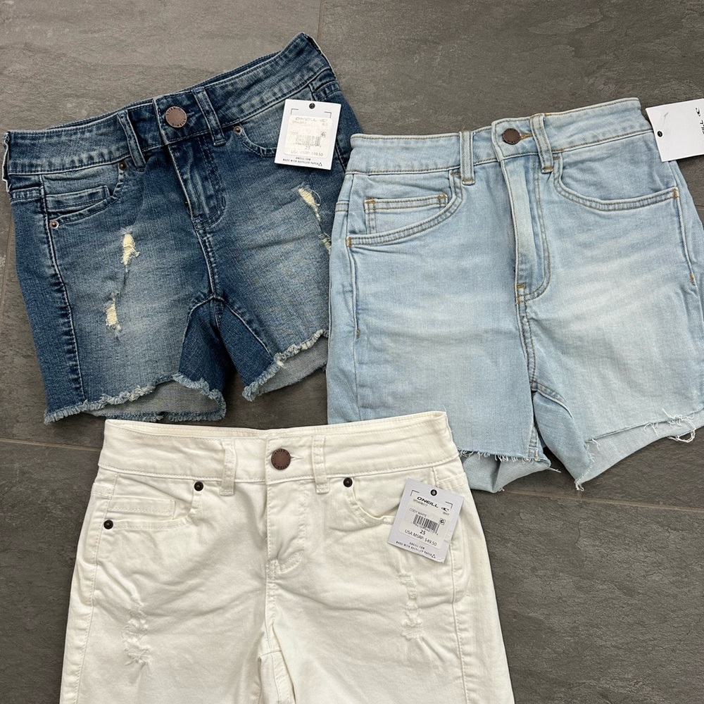 3 Pair Women’s O’NEILL NEW W TAG jean, denim shorts. Size 25